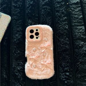 Elegant Pink Fur Phone Case with Bows